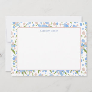 Carte De Remerciements Cute rose et bleu Floral Personnalisé Stationnel