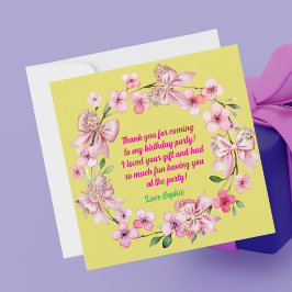 Carte De Remerciements Cute rose Floral Bow Girl Photo Anniversaire