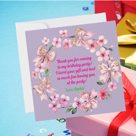 Carte De Remerciements Cute rose Floral Bow Girl Photo Anniversaire