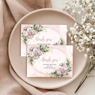 Carte De Remerciements Cute Rose Gold Floral Greenery Thank You Card