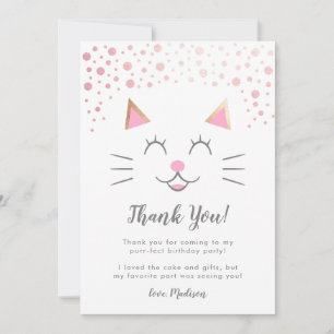 Carte De Remerciements Cute Rose Gold Kitty Chat Anniversaire