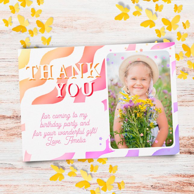 Carte De Remerciements Cute rose Jaune Vagues Fille Photo Anniversaire (Créateur téléchargé)