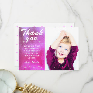 Carte De Remerciements Cute Rose Star Metallly Girly Photo Anniversaire