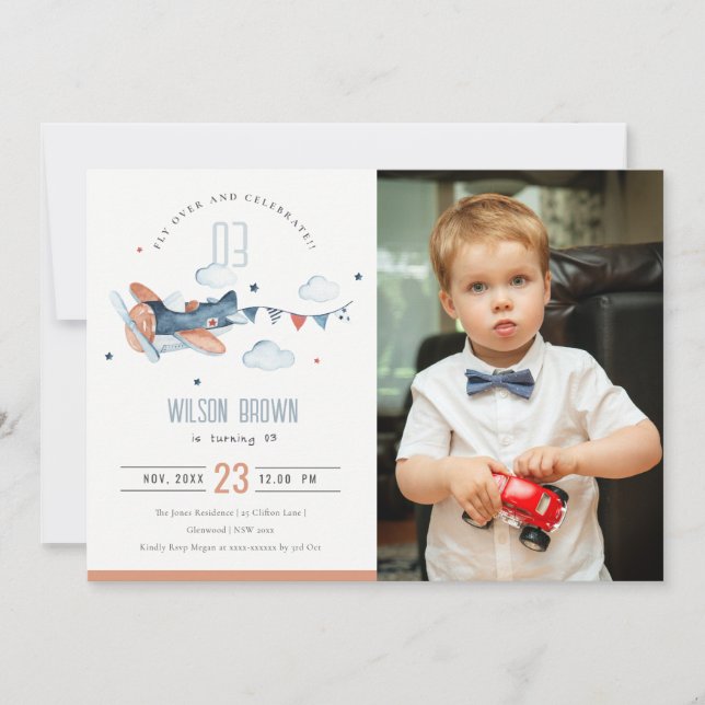 Carte De Remerciements Cute Rust Marine Plane Cloud Photo Anniversaire In (Devant)