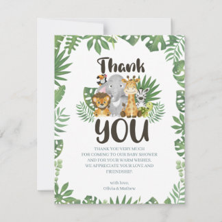 Carte De Remerciements Cute Safari Jungle Baby Animaux 
