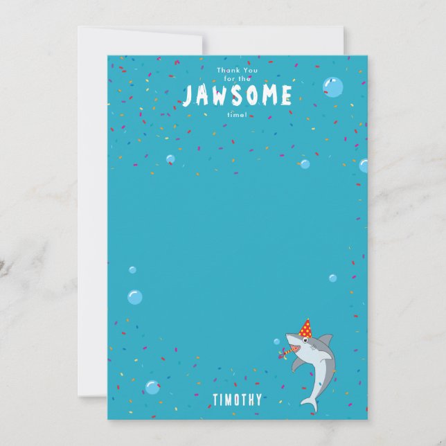 Carte De Remerciements Cute Shark à la fête des Anniversaires de enfants  (Devant)