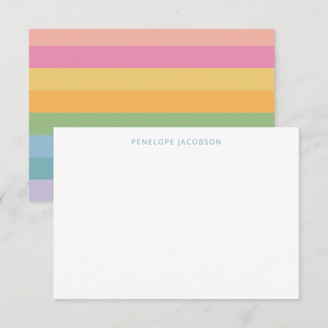 Carte De Remerciements Cute Simple Girly Pastel Stripes Nom personnalisé (Devant / Derrière)