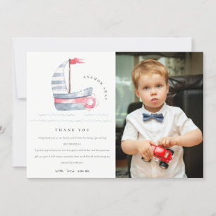 Carte De Remerciements Cute Soft Red Blue Sailboat Enfants Photo Annivers