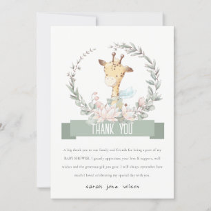 Carte De Remerciements Cute Soft Safari Giraffe Baby shower fleuri de cou