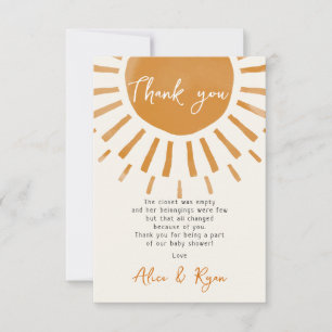 Carte De Remerciements Cute Sunshine Boho Baby shower poème