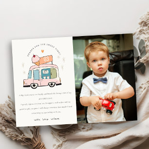 Carte De Remerciements Cute Swete Time Glace Cream Camion Photo Anniversa