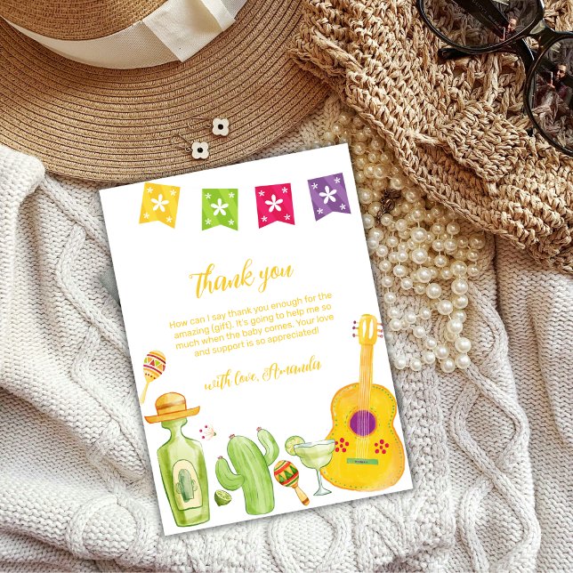 Carte De Remerciements Cute Taco 'Bout Cactus Lime Baby shower de guitare (Cute Taco 'Bout Cactus Lime Guitar Baby Shower Thank You Card)