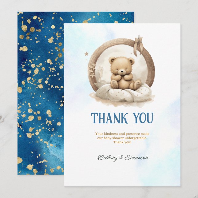 Carte De Remerciements Cute Teddy Bear Baby Boy Douche (Devant / Derrière)