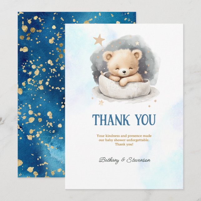 Carte De Remerciements Cute Teddy Bear Baby Boy Douche (Devant / Derrière)