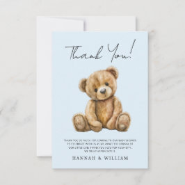 Carte De Remerciements Cute Teddy Ours Bleu Baby Baby shower garçon