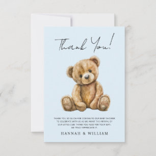 Carte De Remerciements Cute Teddy Ours Bleu Baby Baby shower garçon