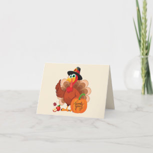 Carte De Remerciements Cute Thanksgiving Turquie et récolte Citrouille