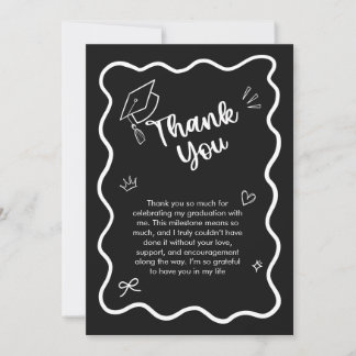 Carte De Remerciements Cute Trendy Pink Wavy Border Graduation