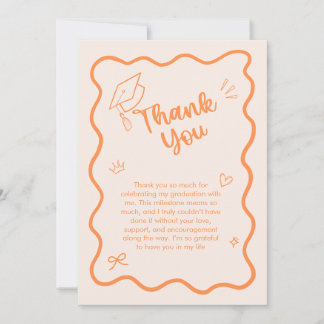 Carte De Remerciements Cute Trendy Pink Wavy Border Graduation