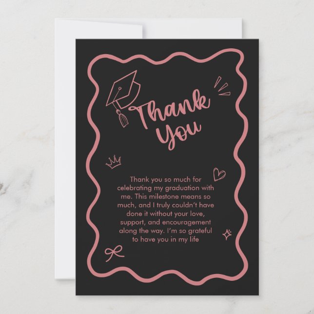 Carte De Remerciements Cute Trendy Pink Wavy Border Graduation (Devant)