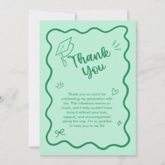 Carte De Remerciements Cute Trendy Pink Wavy Border Graduation