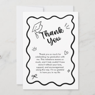 Carte De Remerciements Cute Trendy Pink Wavy Border Graduation