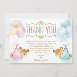 Carte De Remerciements Cute Twins Baby Boy Girl Baby shower Nounours