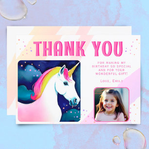 Carte De Remerciements Cute Unicorn Magique Girl Birthday Photo