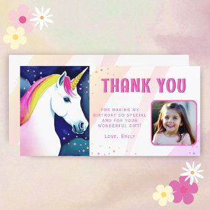 Carte De Remerciements Cute Unicorn Magique Girl Birthday Photo