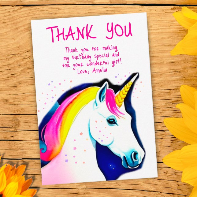 Carte De Remerciements Cute Unicorn Magique Stars Fille Anniversaire (Créateur téléchargé)