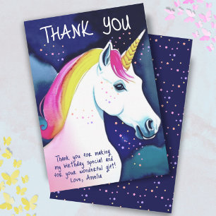 Carte De Remerciements Cute Unicorn Magique Stars Fille Anniversaire
