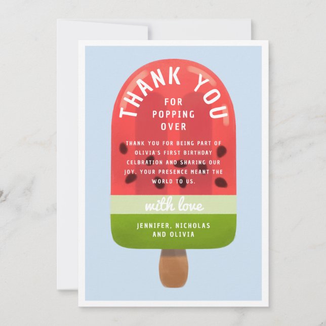 Carte De Remerciements Cute Watermelon Popsicle Premier anniversaire (Devant)