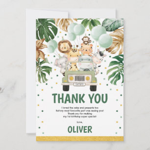 Carte De Remerciements Cute Wild Jungle Safari Animaux Verdure Anniversai