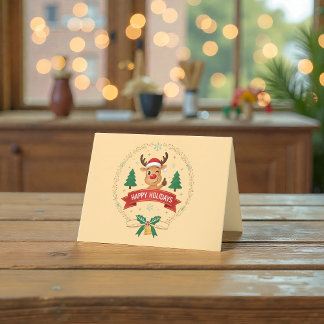 Carte De Remerciements Cute Winking Reindeer Happy Holidays Christmas Car