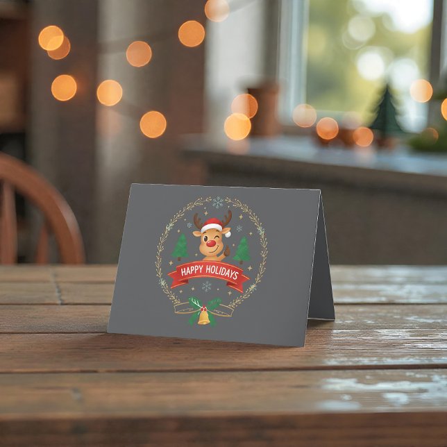 Carte De Remerciements Cute Winking Reindeer Happy Holidays Christmas Car (Créateur téléchargé)