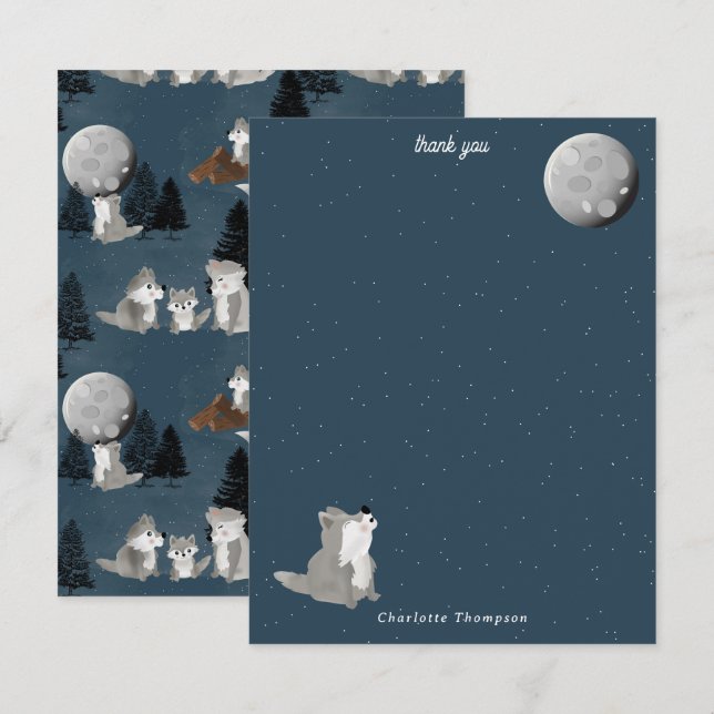 Carte De Remerciements Cute Wolf Pack Woodland Night Sky Moon Kids (Devant / Derrière)