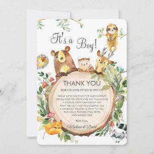 Carte De Remerciements Cute Woodland Animaux Baby shower verdoyant Neutre