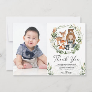 Carte De Remerciements Cute Woodland Animaux Végétation Gold Anniversaire