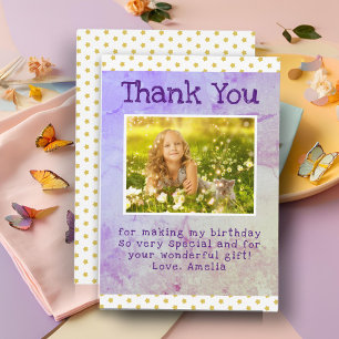 Carte De Remerciements Cute Yellow Star Motif fille photo Anniversaire
