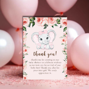 Carte De Remerciements Cutie Elephant Blush Rose Floral Girl Baby shower