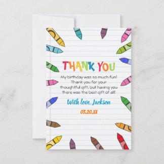 Carte De Remerciements Cuties Crayon Art Papier Coloré Fête Anniversaire