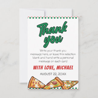 Carte De Remerciements Cuties Pizza Party Red Green Caro 5e anniversaire