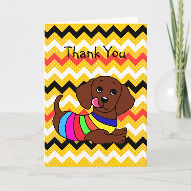 Carte De Remerciements Dachshund Cartoon 1 Coeurs (Devant)