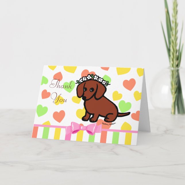 Carte De Remerciements Dachshund et Fleurs rouges lisse (Devant)