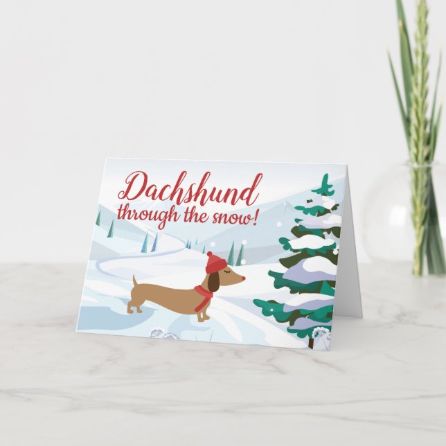 Carte De Remerciements Dachshund par la neige Salutation de Noël (Devant)