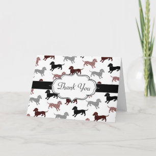 Carte De Remerciements Dachshunds à Damask Cute Pattern