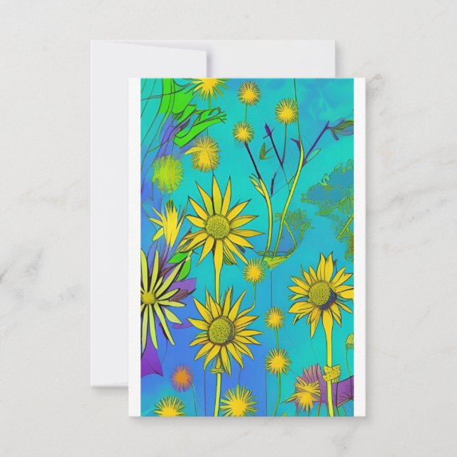 Carte De Remerciements Daffodils jaunes colorés fleurs en vert (Devant)