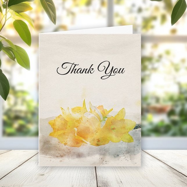 Carte De Remerciements Daffodiques jaunes Aquarelle Sympathie funéraire (Créateur téléchargé)