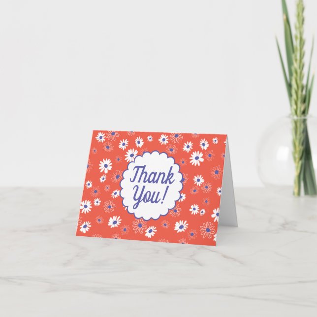 Carte De Remerciements Daisées Rouge Bleu Bleu Motif Floral (Devant)