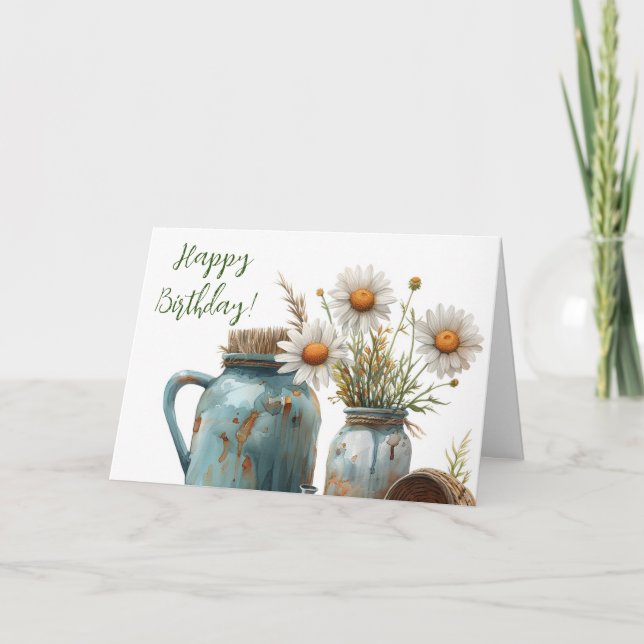 Carte De Remerciements Daisy Birthday Card Rustic Happy Anniversaire Gree (Devant)
